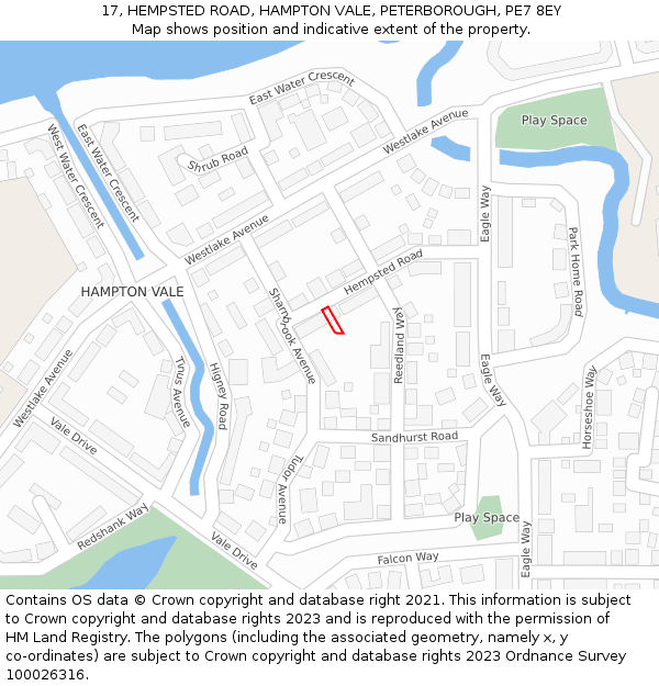17, HEMPSTED ROAD, HAMPTON VALE, PETERBOROUGH, PE7 8EY: Location map and indicative extent of plot