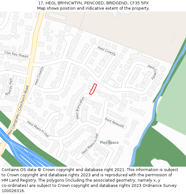 17, HEOL BRYNCWTYN, PENCOED, BRIDGEND, CF35 5PX: Location map and indicative extent of plot