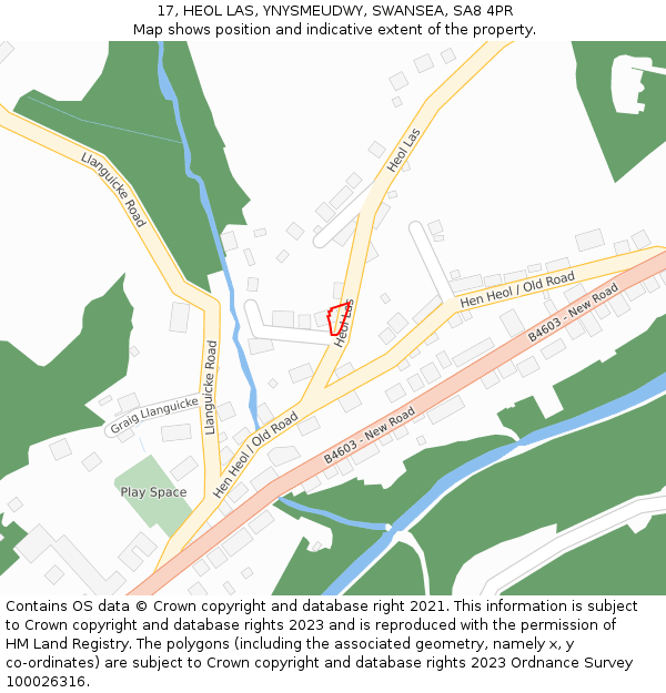 17, HEOL LAS, YNYSMEUDWY, SWANSEA, SA8 4PR: Location map and indicative extent of plot