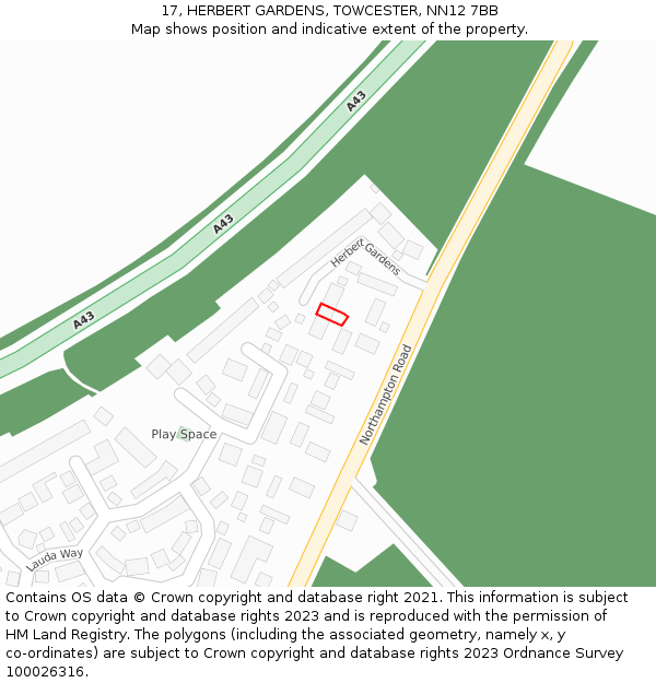17, HERBERT GARDENS, TOWCESTER, NN12 7BB: Location map and indicative extent of plot