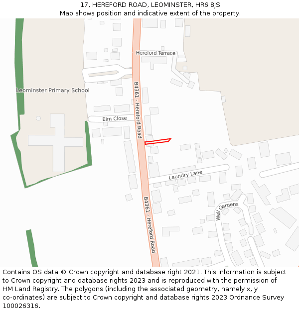 17, HEREFORD ROAD, LEOMINSTER, HR6 8JS: Location map and indicative extent of plot