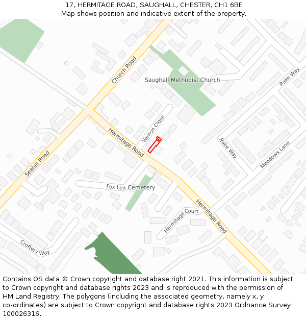 17, HERMITAGE ROAD, SAUGHALL, CHESTER, CH1 6BE: Location map and indicative extent of plot