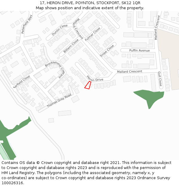 17, HERON DRIVE, POYNTON, STOCKPORT, SK12 1QR: Location map and indicative extent of plot
