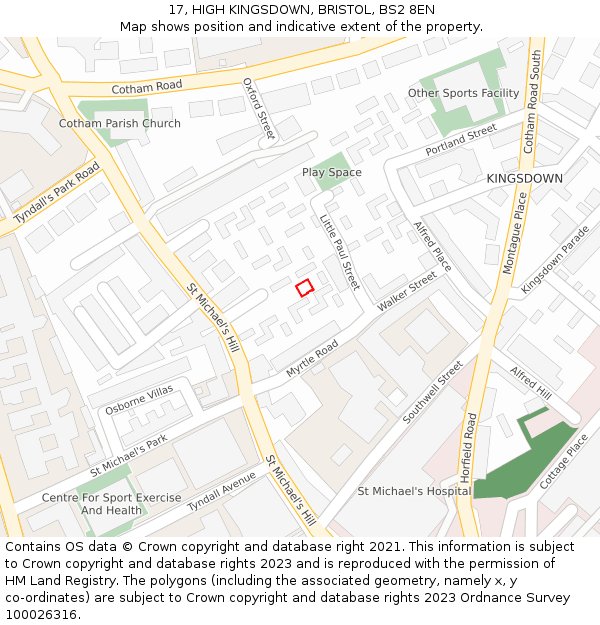 17, HIGH KINGSDOWN, BRISTOL, BS2 8EN: Location map and indicative extent of plot