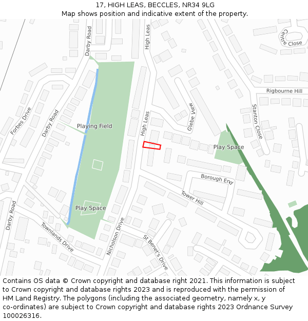 17, HIGH LEAS, BECCLES, NR34 9LG: Location map and indicative extent of plot