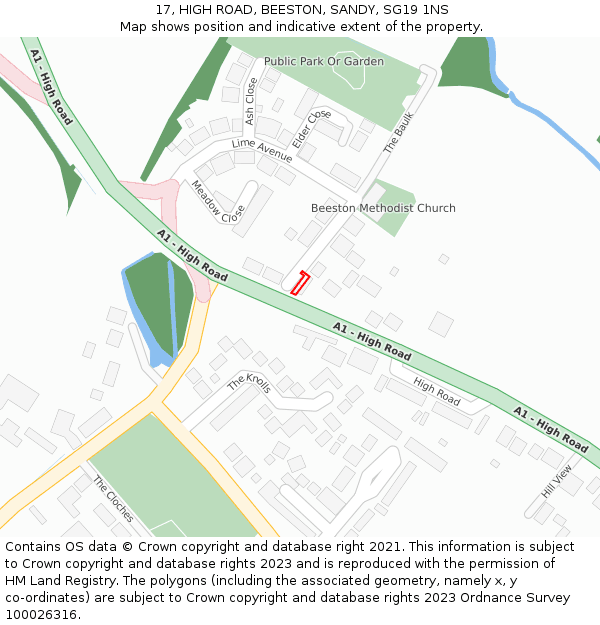 17, HIGH ROAD, BEESTON, SANDY, SG19 1NS: Location map and indicative extent of plot