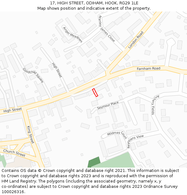 17, HIGH STREET, ODIHAM, HOOK, RG29 1LE: Location map and indicative extent of plot