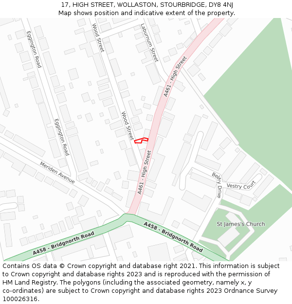 17, HIGH STREET, WOLLASTON, STOURBRIDGE, DY8 4NJ: Location map and indicative extent of plot