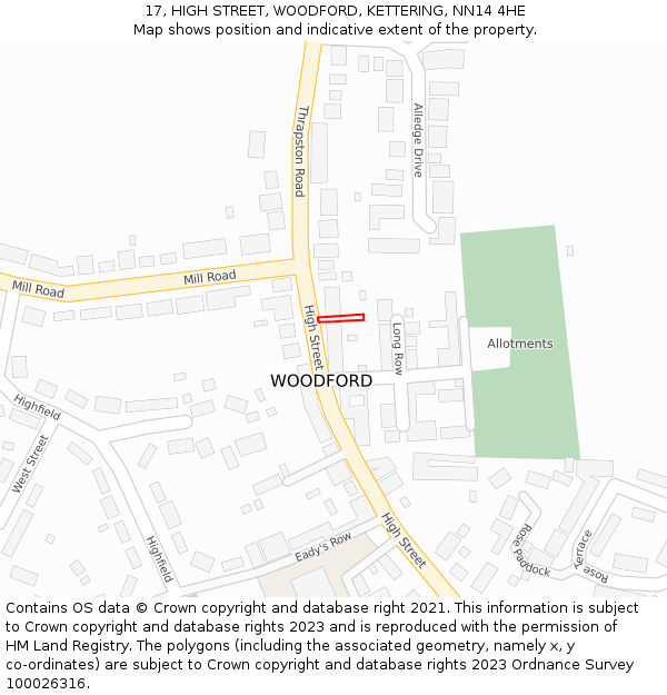 17, HIGH STREET, WOODFORD, KETTERING, NN14 4HE: Location map and indicative extent of plot