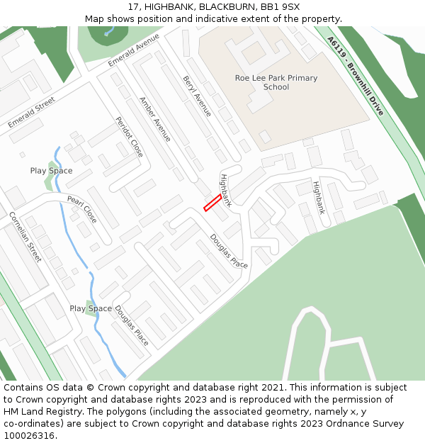 17, HIGHBANK, BLACKBURN, BB1 9SX: Location map and indicative extent of plot