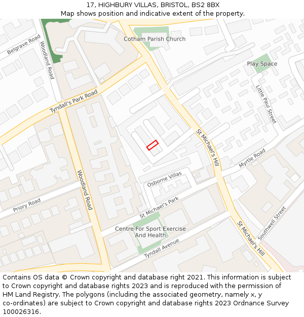 17, HIGHBURY VILLAS, BRISTOL, BS2 8BX: Location map and indicative extent of plot
