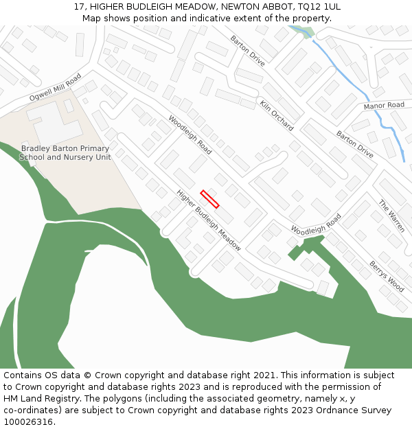 17, HIGHER BUDLEIGH MEADOW, NEWTON ABBOT, TQ12 1UL: Location map and indicative extent of plot