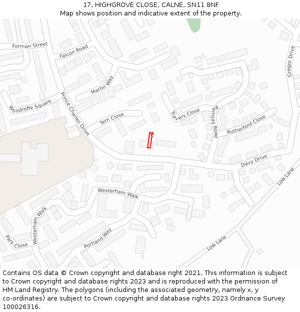 17, HIGHGROVE CLOSE, CALNE, SN11 8NF: Location map and indicative extent of plot