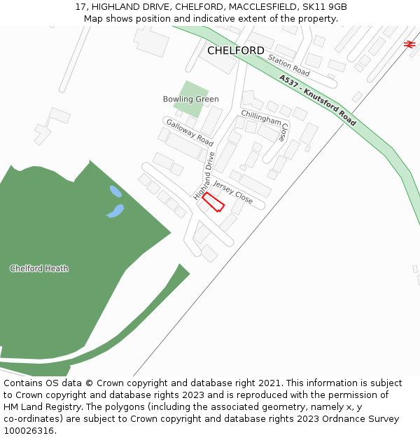 17, HIGHLAND DRIVE, CHELFORD, MACCLESFIELD, SK11 9GB: Location map and indicative extent of plot