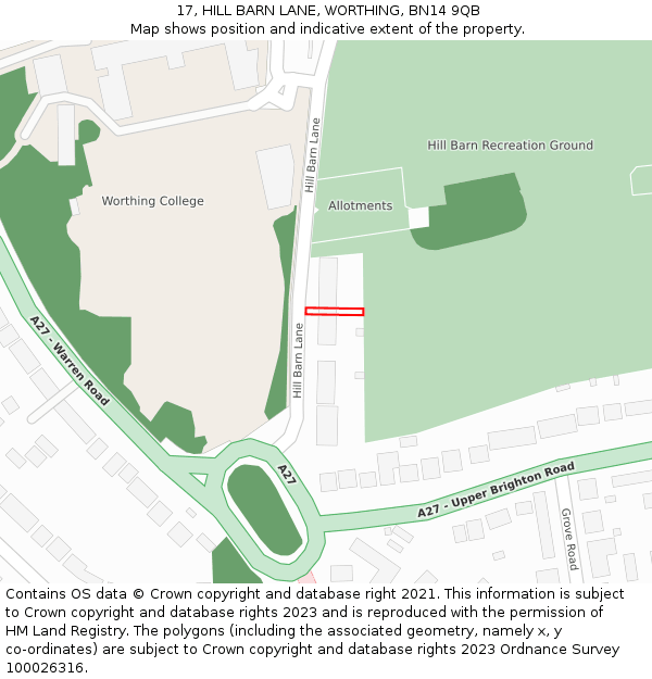 17, HILL BARN LANE, WORTHING, BN14 9QB: Location map and indicative extent of plot