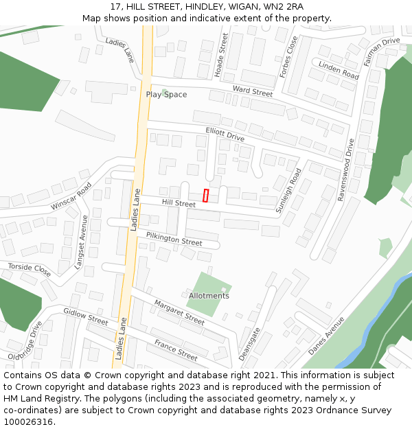 17, HILL STREET, HINDLEY, WIGAN, WN2 2RA: Location map and indicative extent of plot