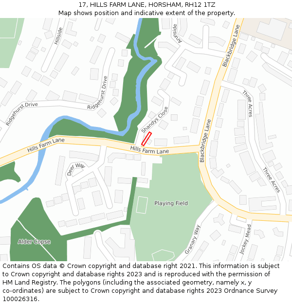 17, HILLS FARM LANE, HORSHAM, RH12 1TZ: Location map and indicative extent of plot