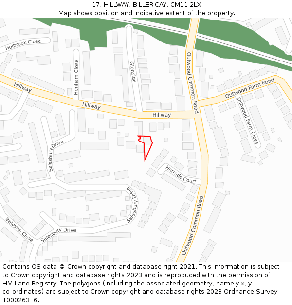 17, HILLWAY, BILLERICAY, CM11 2LX: Location map and indicative extent of plot