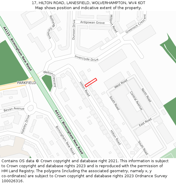 17, HILTON ROAD, LANESFIELD, WOLVERHAMPTON, WV4 6DT: Location map and indicative extent of plot