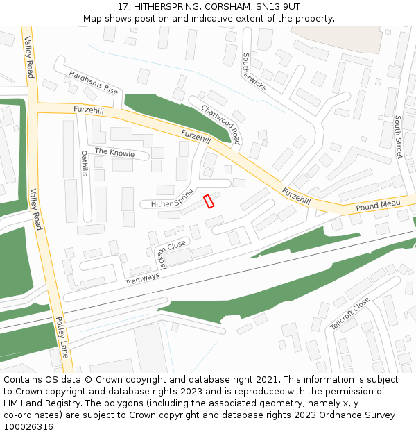 17, HITHERSPRING, CORSHAM, SN13 9UT: Location map and indicative extent of plot