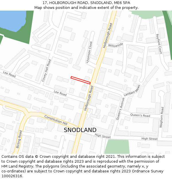 17, HOLBOROUGH ROAD, SNODLAND, ME6 5PA: Location map and indicative extent of plot