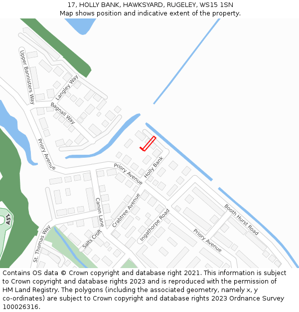 17, HOLLY BANK, HAWKSYARD, RUGELEY, WS15 1SN: Location map and indicative extent of plot
