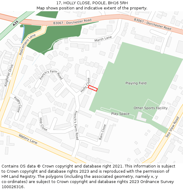 17, HOLLY CLOSE, POOLE, BH16 5RH: Location map and indicative extent of plot