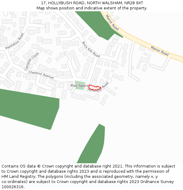 17, HOLLYBUSH ROAD, NORTH WALSHAM, NR28 9XT: Location map and indicative extent of plot