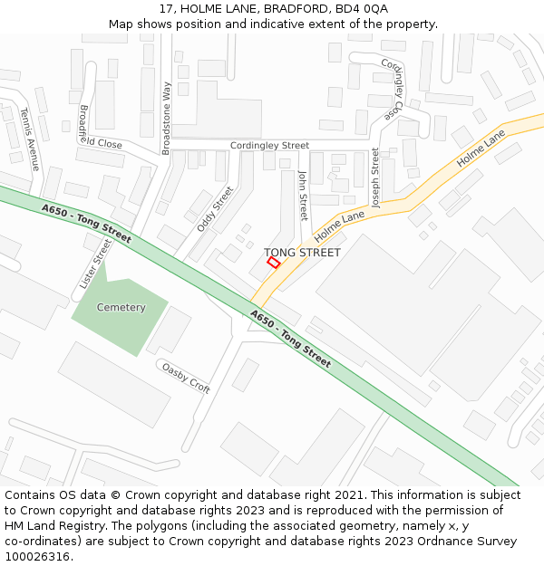 17, HOLME LANE, BRADFORD, BD4 0QA: Location map and indicative extent of plot