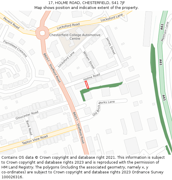 17, HOLME ROAD, CHESTERFIELD, S41 7JF: Location map and indicative extent of plot