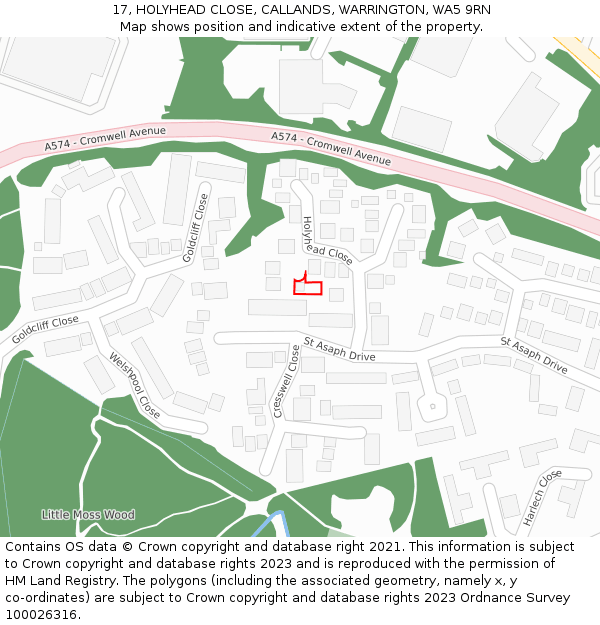 17, HOLYHEAD CLOSE, CALLANDS, WARRINGTON, WA5 9RN: Location map and indicative extent of plot