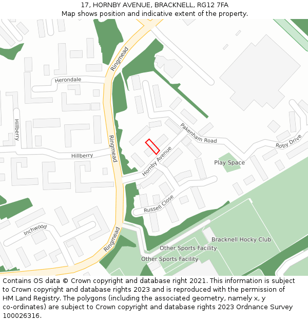 17, HORNBY AVENUE, BRACKNELL, RG12 7FA: Location map and indicative extent of plot
