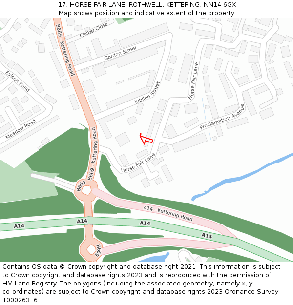 17, HORSE FAIR LANE, ROTHWELL, KETTERING, NN14 6GX: Location map and indicative extent of plot