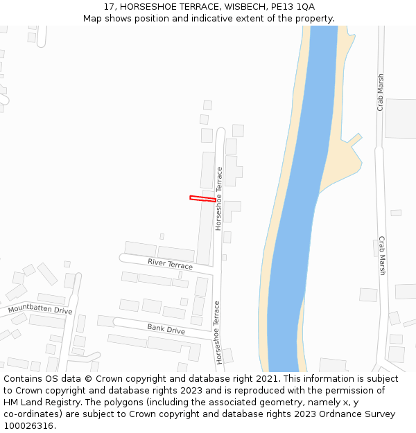 17, HORSESHOE TERRACE, WISBECH, PE13 1QA: Location map and indicative extent of plot