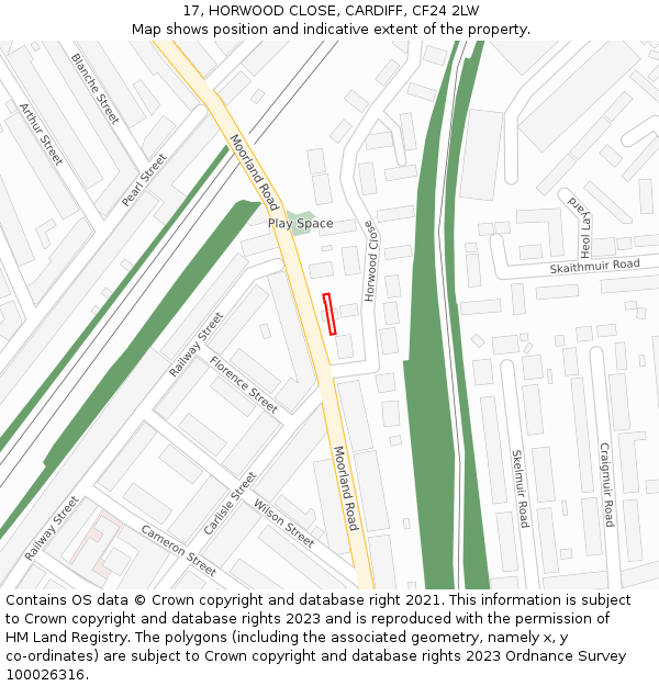 17, HORWOOD CLOSE, CARDIFF, CF24 2LW: Location map and indicative extent of plot