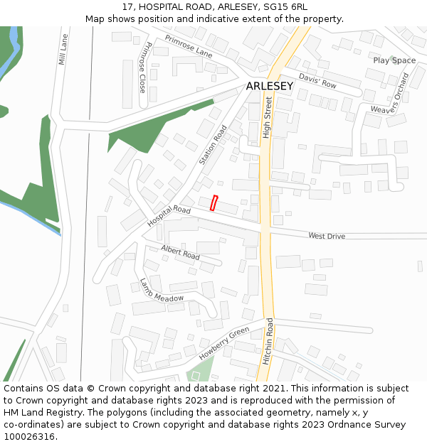 17, HOSPITAL ROAD, ARLESEY, SG15 6RL: Location map and indicative extent of plot