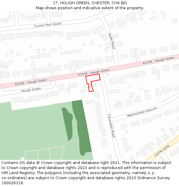 17, HOUGH GREEN, CHESTER, CH4 8JG: Location map and indicative extent of plot