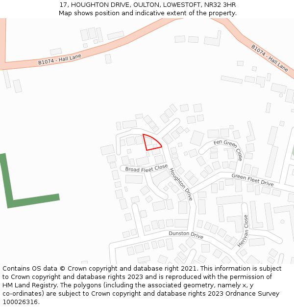 17, HOUGHTON DRIVE, OULTON, LOWESTOFT, NR32 3HR: Location map and indicative extent of plot