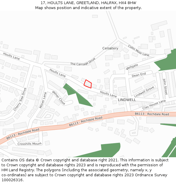 17, HOULTS LANE, GREETLAND, HALIFAX, HX4 8HW: Location map and indicative extent of plot