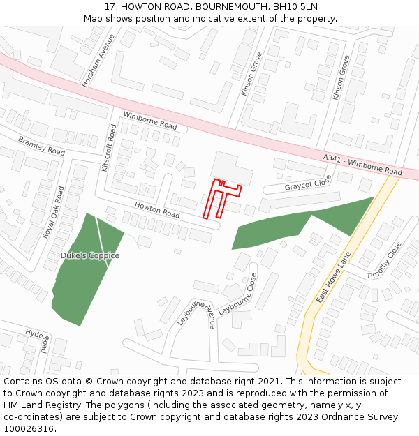17, HOWTON ROAD, BOURNEMOUTH, BH10 5LN: Location map and indicative extent of plot