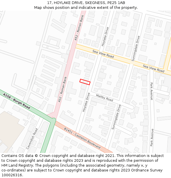 17, HOYLAKE DRIVE, SKEGNESS, PE25 1AB: Location map and indicative extent of plot