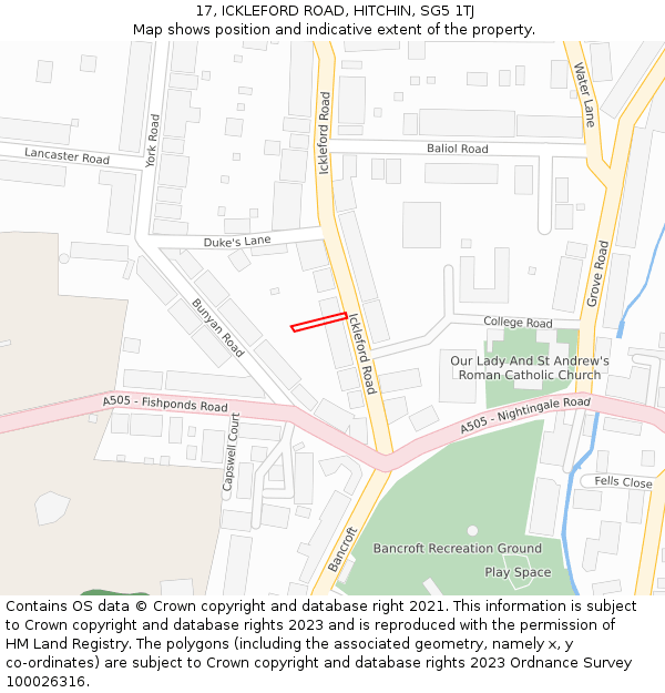 17, ICKLEFORD ROAD, HITCHIN, SG5 1TJ: Location map and indicative extent of plot