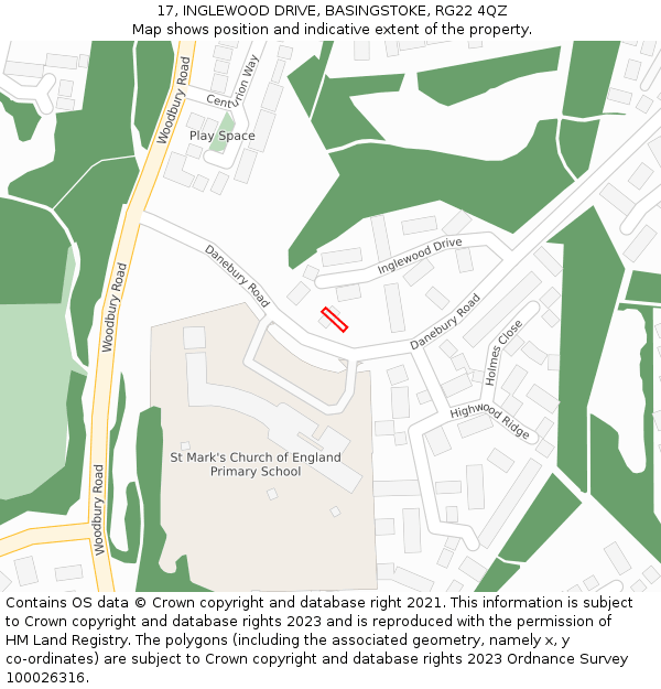 17, INGLEWOOD DRIVE, BASINGSTOKE, RG22 4QZ: Location map and indicative extent of plot