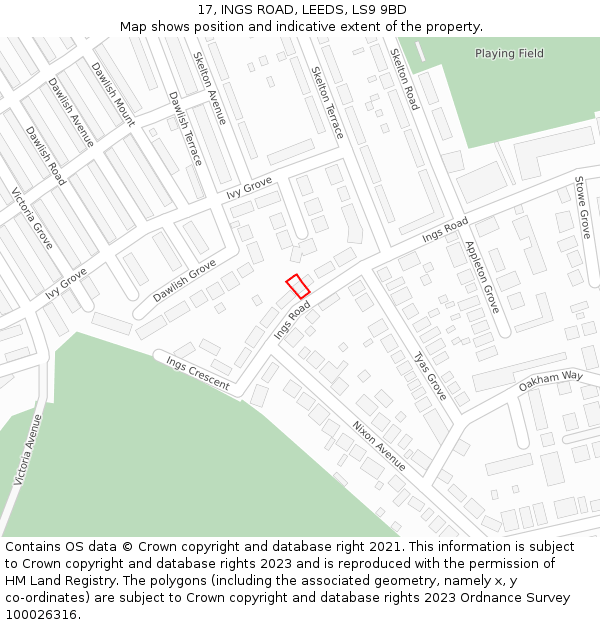 17, INGS ROAD, LEEDS, LS9 9BD: Location map and indicative extent of plot