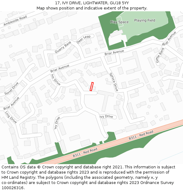 17, IVY DRIVE, LIGHTWATER, GU18 5YY: Location map and indicative extent of plot