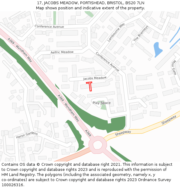 17, JACOBS MEADOW, PORTISHEAD, BRISTOL, BS20 7LN: Location map and indicative extent of plot