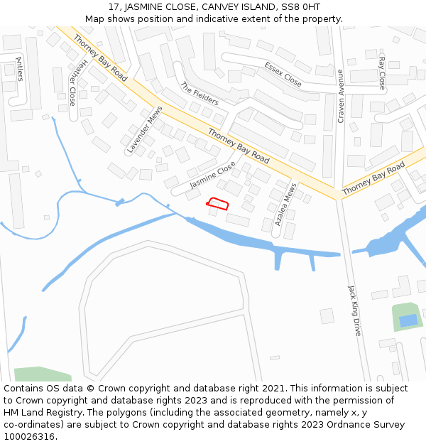 17, JASMINE CLOSE, CANVEY ISLAND, SS8 0HT: Location map and indicative extent of plot