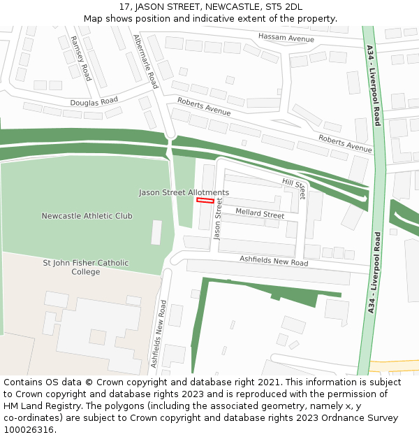 17, JASON STREET, NEWCASTLE, ST5 2DL: Location map and indicative extent of plot