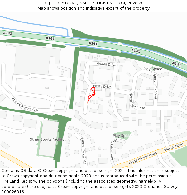 17, JEFFREY DRIVE, SAPLEY, HUNTINGDON, PE28 2GF: Location map and indicative extent of plot