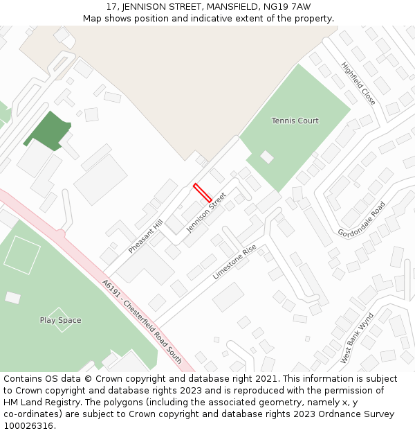 17, JENNISON STREET, MANSFIELD, NG19 7AW: Location map and indicative extent of plot